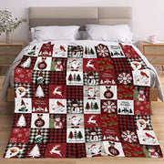 Reversible Christmas Reindeer Snowflake Throw Blanket Polyester Flannel for Sofa Bed Office
