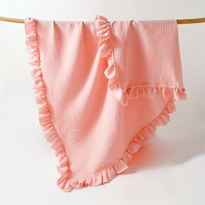 Baby Soft Blanket with Lace Gauze in Plain Color for Children Lotus Leaf Bath Towel Gift