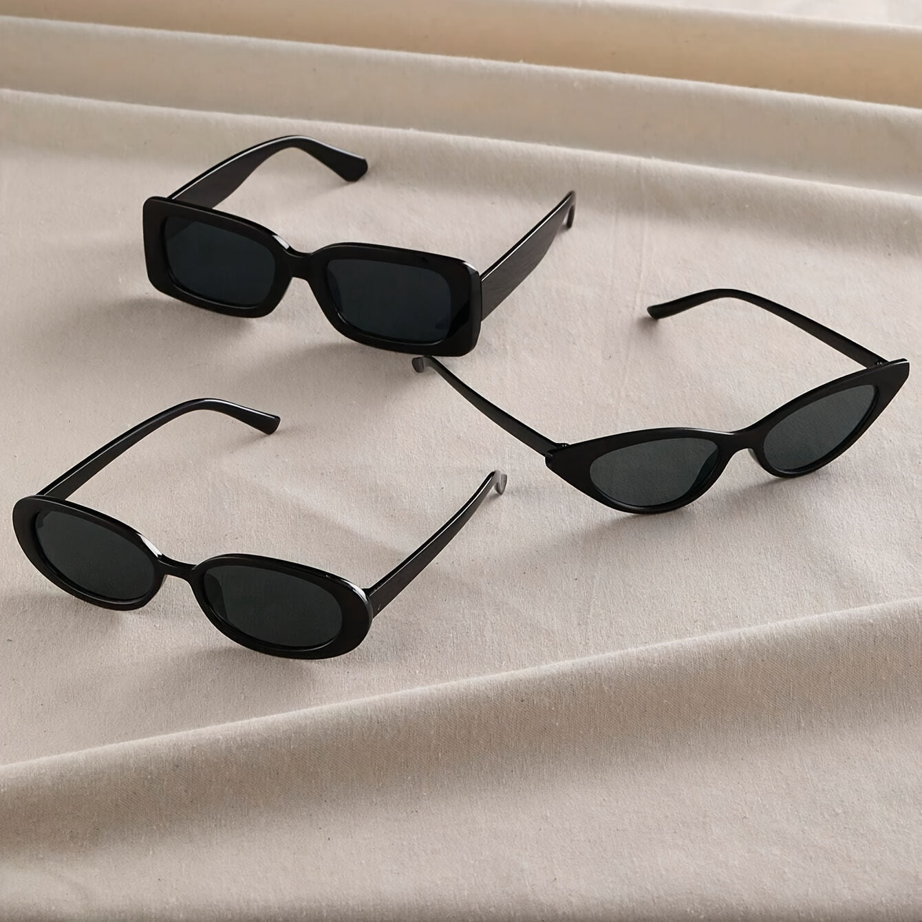 Women's Black Geometric Glasses Set of 3 for Hiking Travel and Daily Use with PC Frame