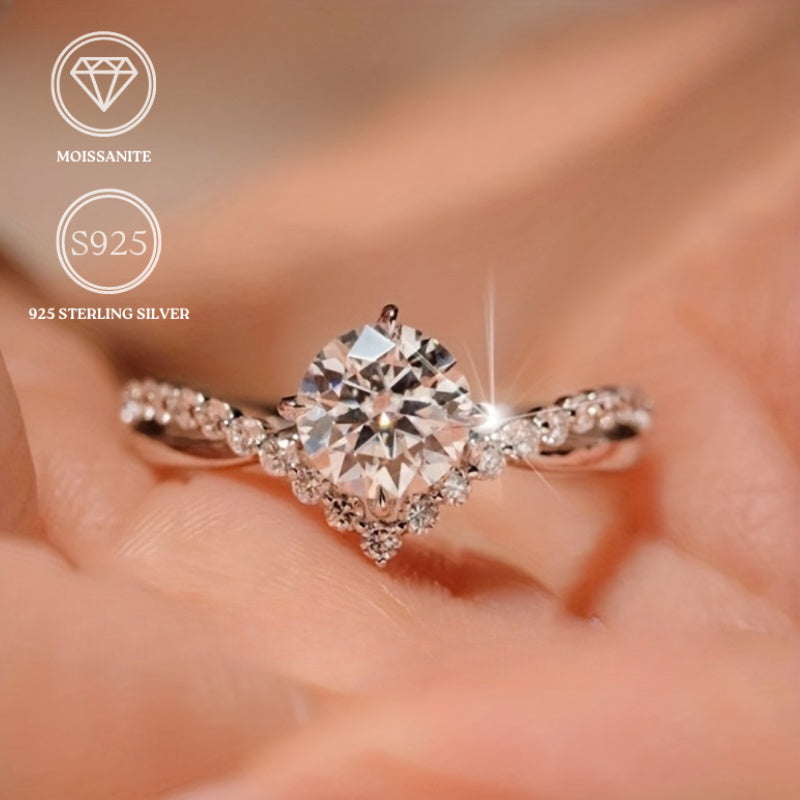 Sterling Silver Moissanite Engagement Ring 1 Carat Round Cut V-Shaped Wedding Band Gold Plated