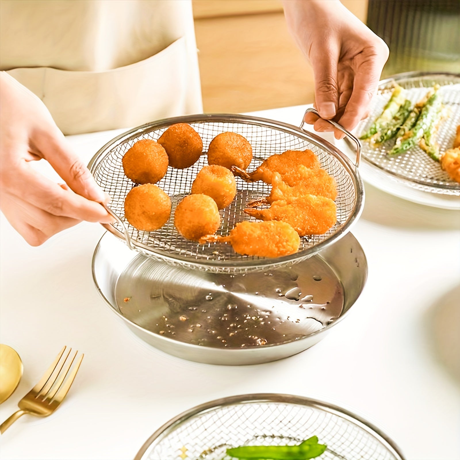 Stainless Steel Crisper Basket with Mesh Grill for Air Frying and Baking