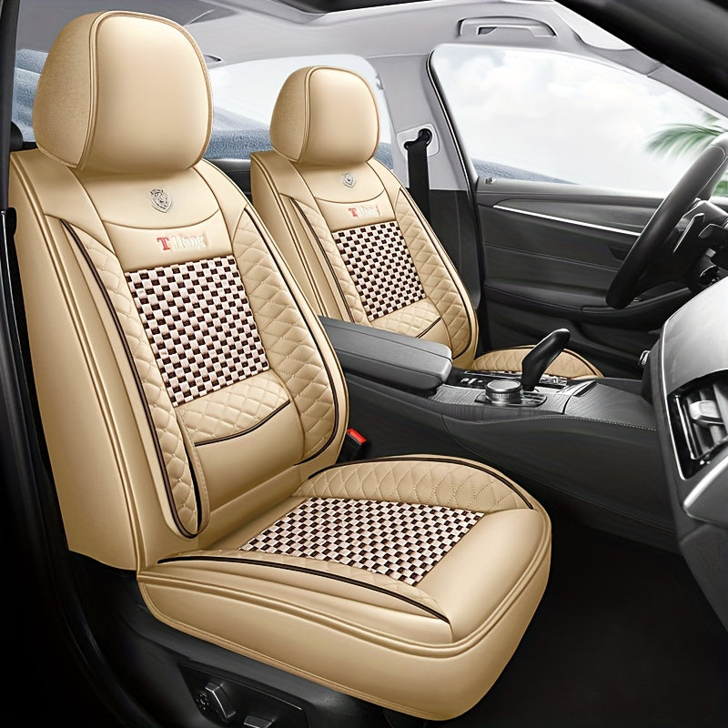 Machine Knit 5-Seater Car Seat Cover Full Enclosure All-Season PU Leather