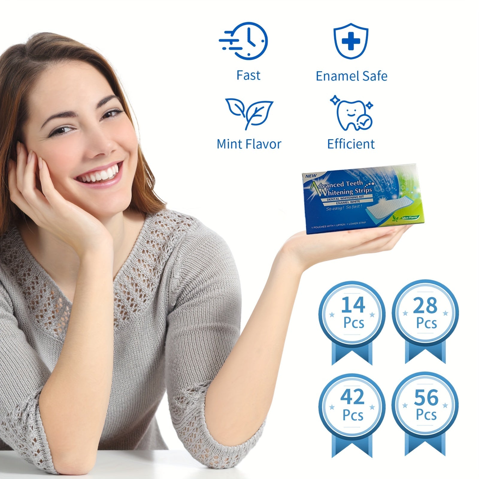 Mint Teeth Whitening Strips 7/14/21/28 Sets with Toothbrush for Daily Travel