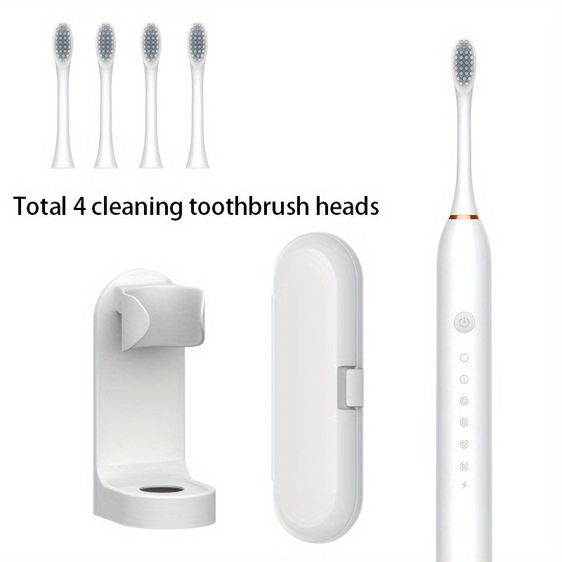 Electric Toothbrush Set for Adults, Rechargeable, 6 Modes, 4 Brush Heads