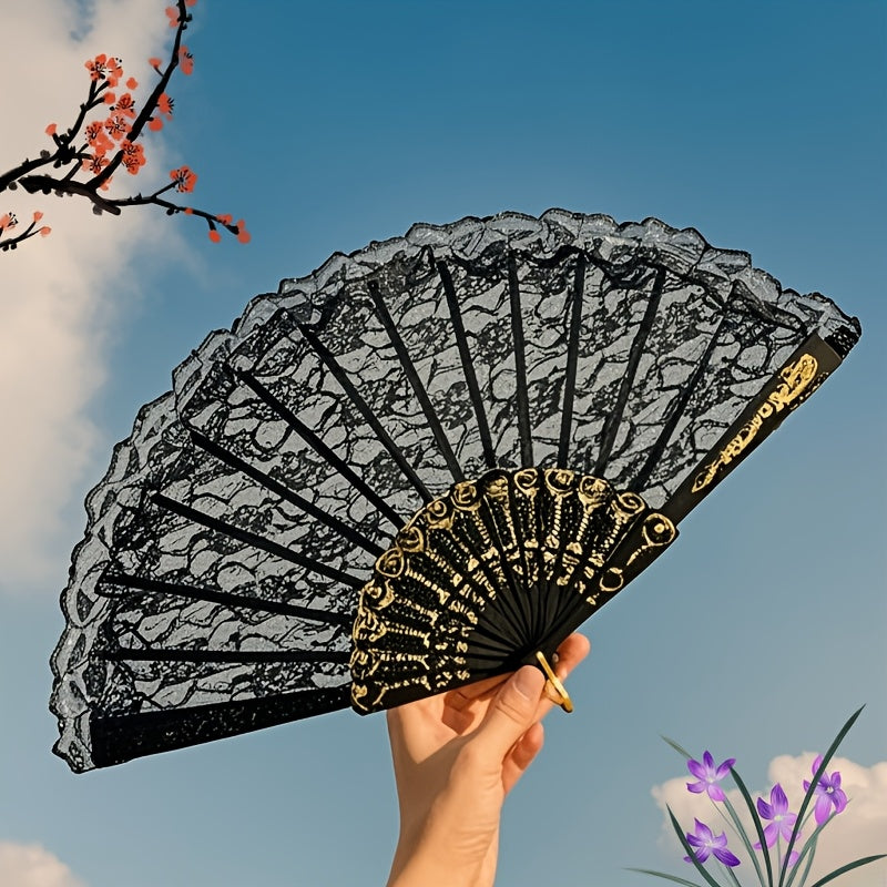 Vintage Style Elegant Lace Folding Hand Fan Portable Collapsible Accessory