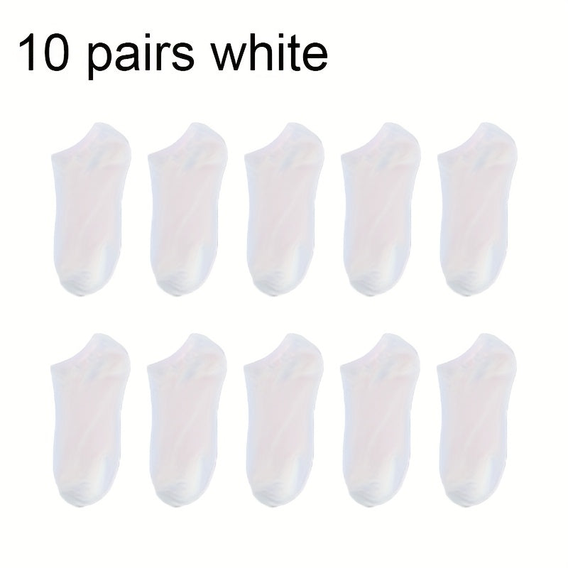 Men's Summer Invisible Boat Socks 10 Pairs Moisture-Wicking Odor-Resistant Thin Sports Black White Gray