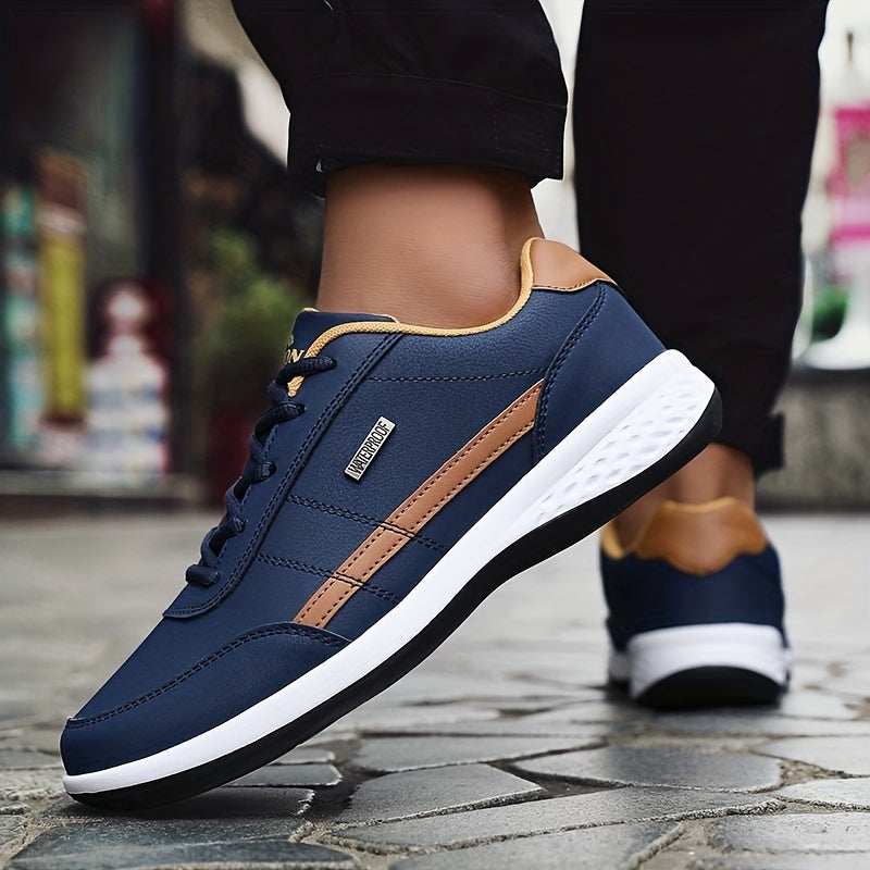 Men's Casual Sneakers PU Upper MD Sole Fabric Insole Navy Blue White Orange Accents