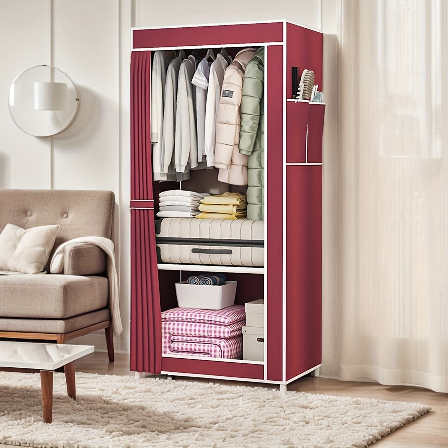 Stainless Steel Freestanding Wardrobe with 3.2 Cu Ft Storage and Easy Assembly