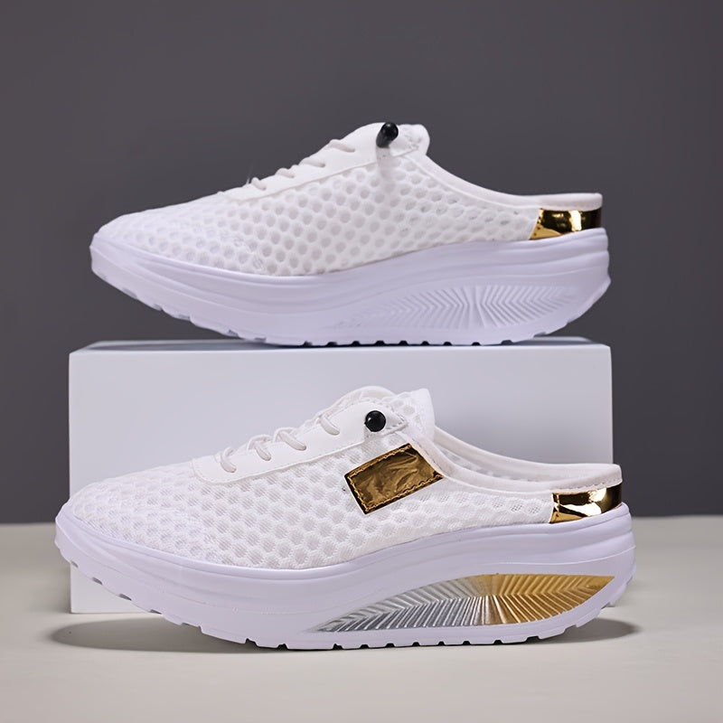 Ayollar uchun nafas oladigan tarmoqli slip-on sport poyabzali, kundalik, qora, qizil, yoz, pastki poyabzal