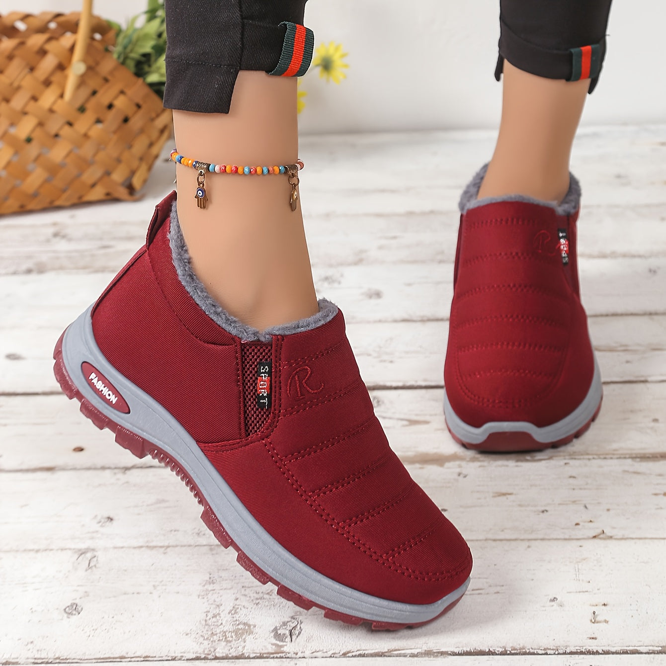 Women's Winter Ankle Boots Plush Fleece Lining Casual Slip-On Black