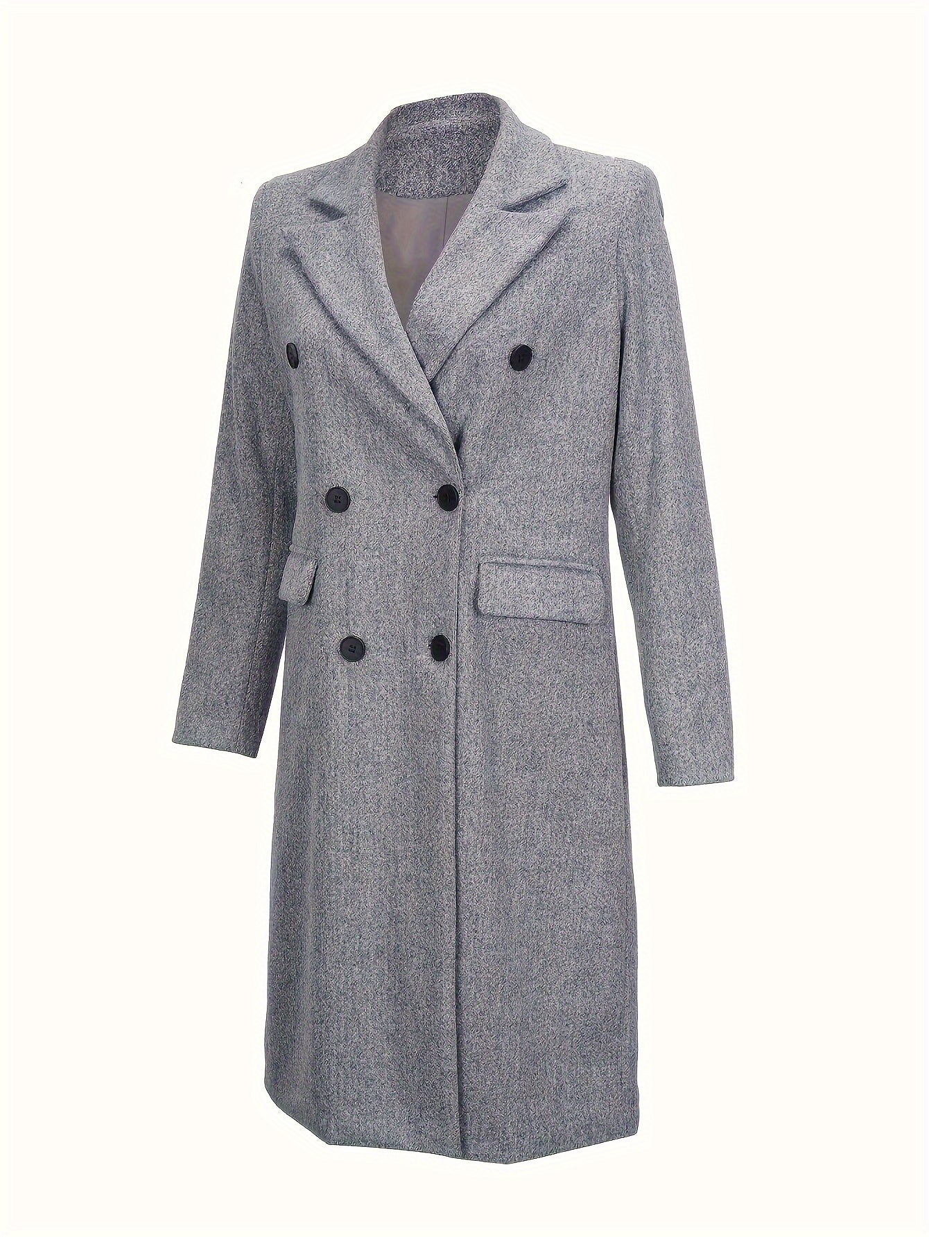 Women's Double-Breasted Wool Overcoat with Lapel Collar Long Sleeve Fall Winter Elegant