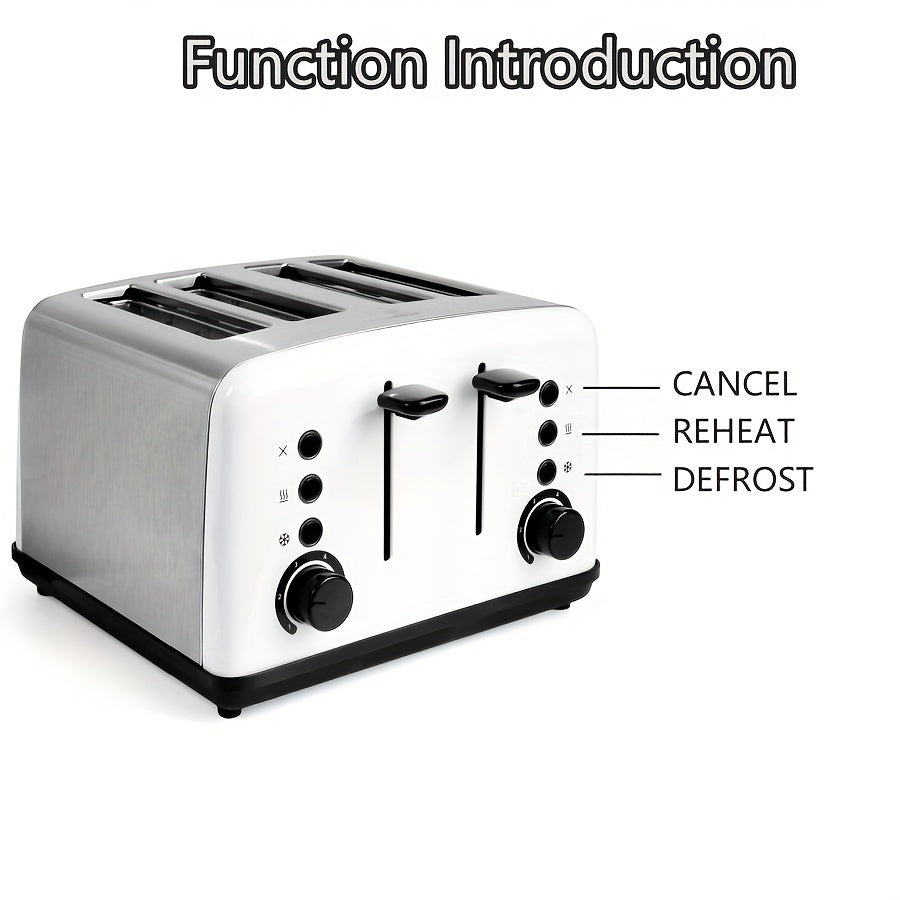 1 шт. ретро тостер из нержавеющей стали на 4 ломтика с рычагом высокого подъема, широкими прорезями, съемным лотком, множеством функций, 6 режимами обжарки, автоматическим отключением, направляющими для прорезей - варианты белый и черный