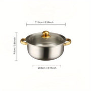 Juego de utensilios de cocina de acero inoxidable de 18 piezas con tapas de vidrio y espátulas de silicona para todo tipo de cocinas