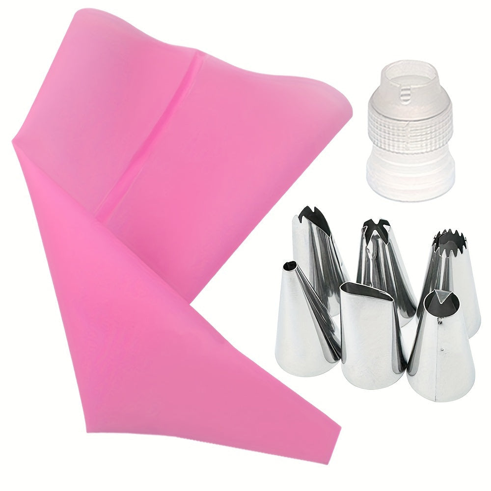 Tort bezak uchun zanglamaydali po'latdan yasalgan uchuvchi nozzalar va pirojnoe sumkasi bilan 8 ta to'plam