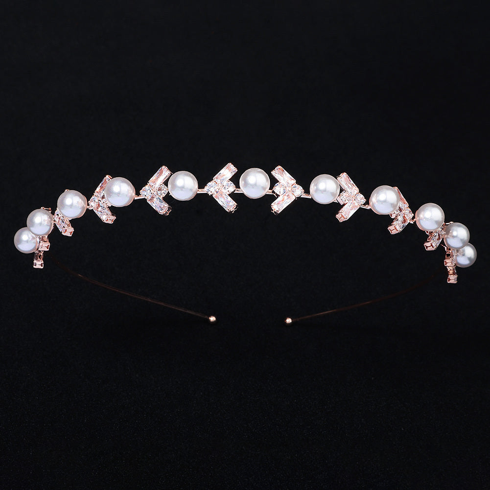 Silvery Rhinestone Crystal Hairband with Faux Pearls for Bridal Parties Weddings