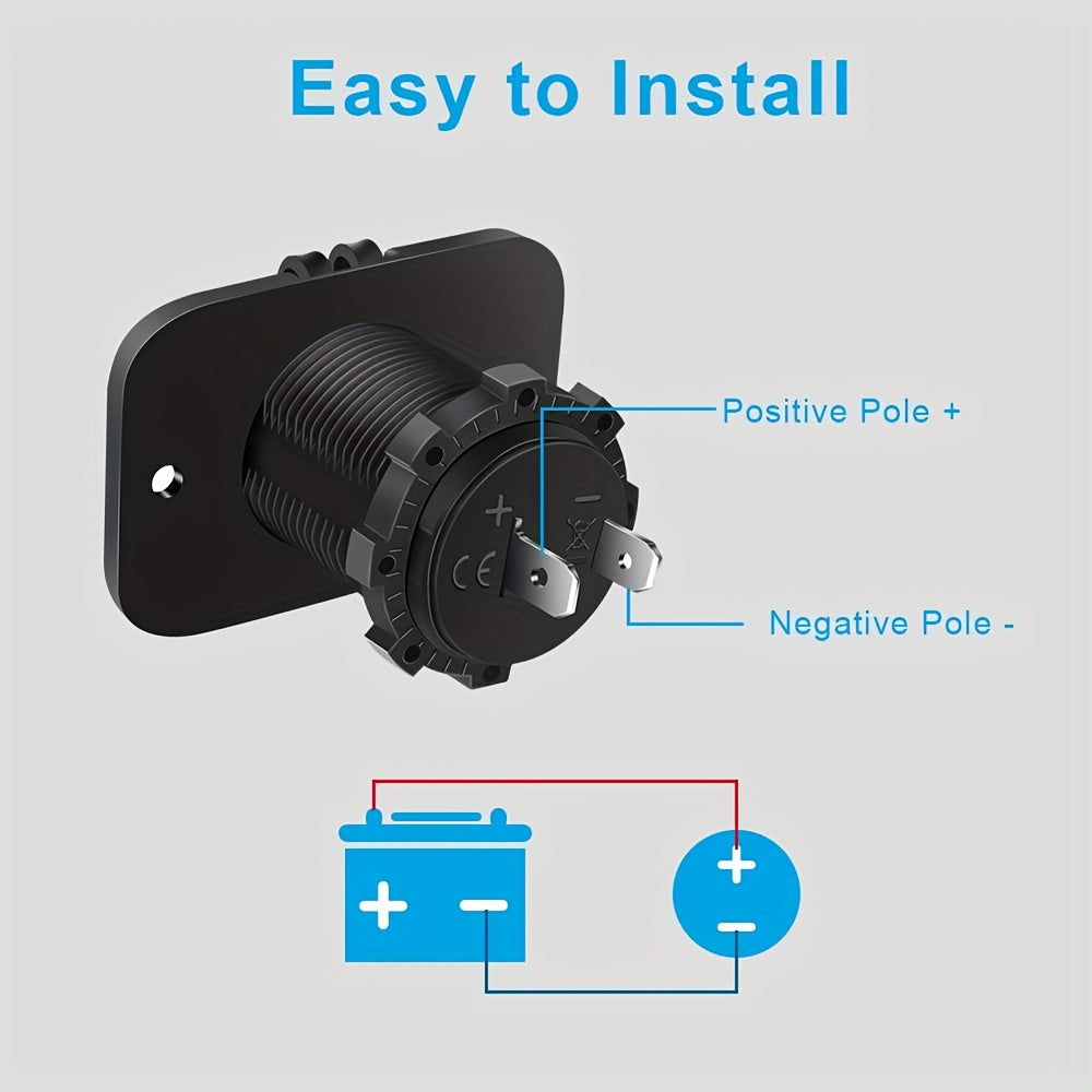 12V Car Socket Blue Lighted with Cover, Cable, Panel, Screw for Vehicles