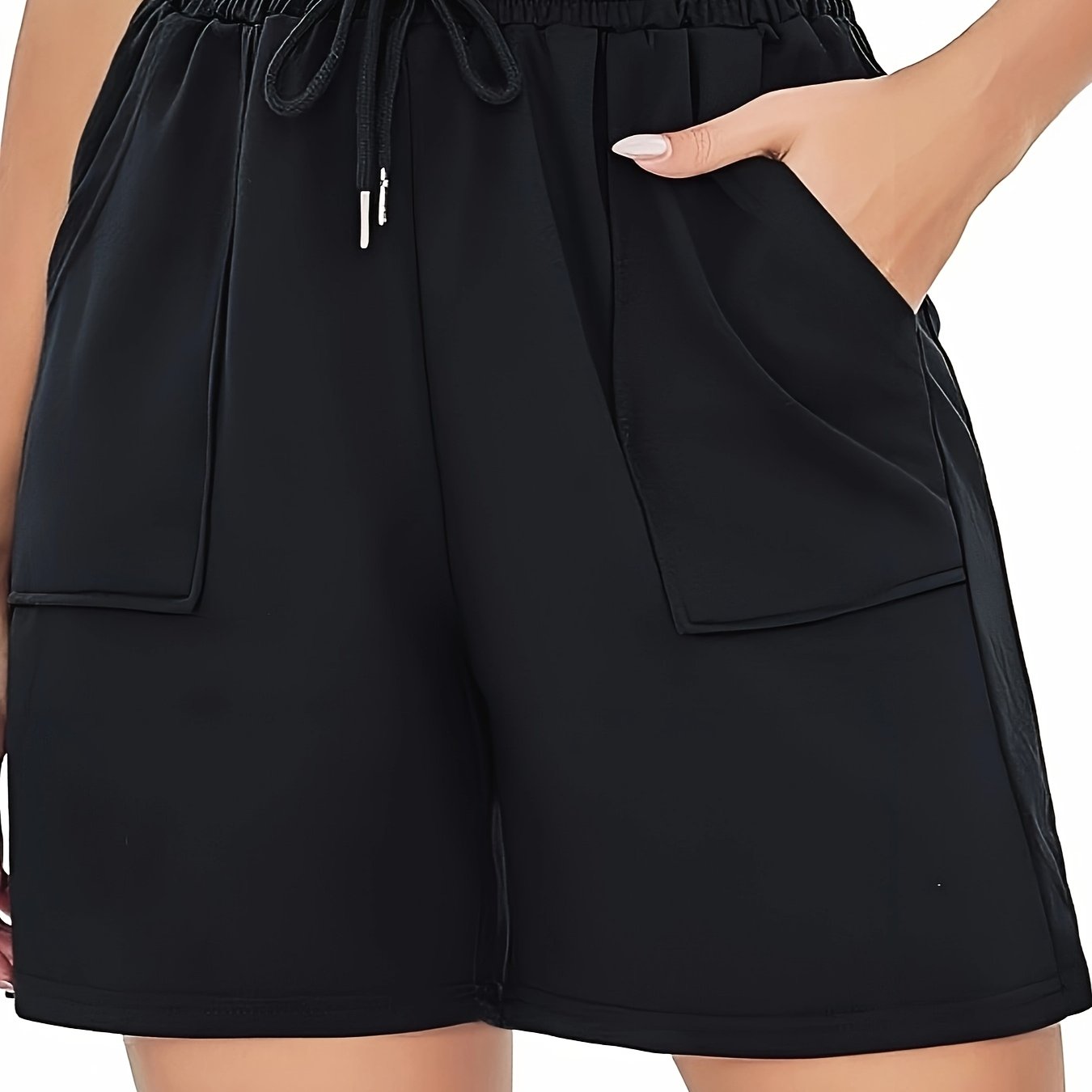 Plus Size Women's Casual Stretch Shorts with Pockets and Elastic Waist