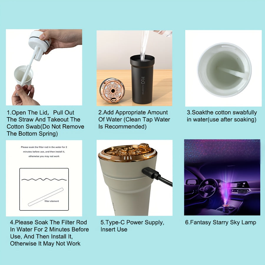 Romantic Atmosphere Dream Star Humidifier 300ml USB Plug Silent Night Light