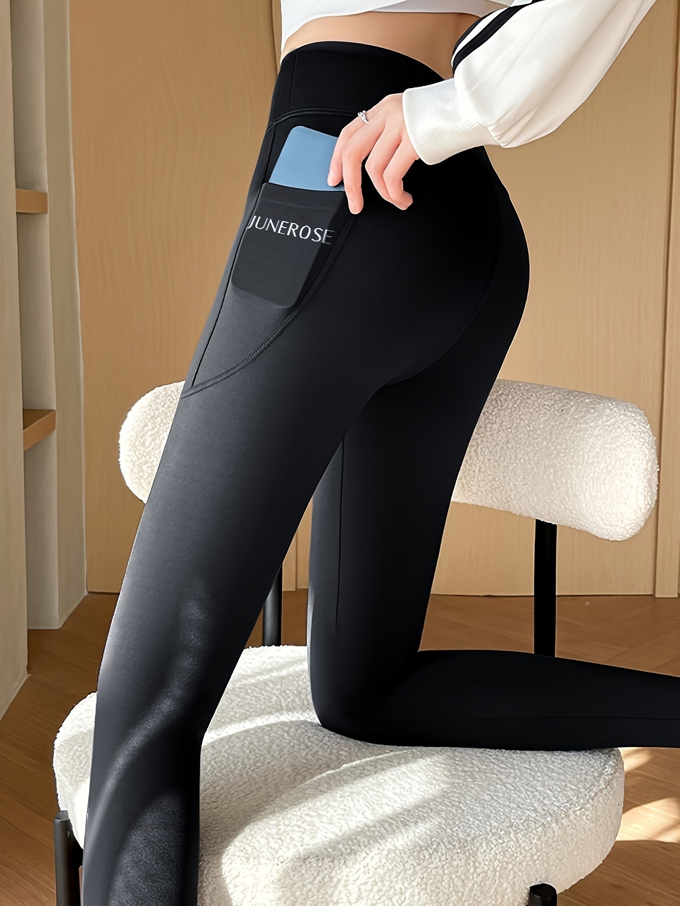Women's High Waist Compression Leggings Tummy Control Pockets Solid Color