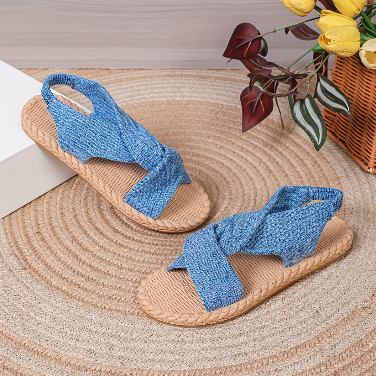 Women's Flat Strappy Sandals Breathable Fabric Cushioned Insole