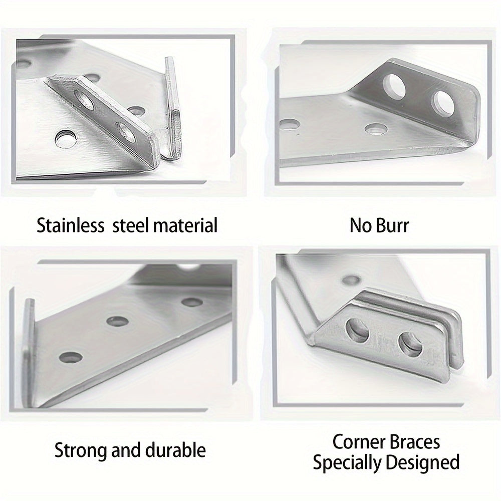 50pcs Heavy-Duty Stainless Steel Corner Brackets 90° Support for Furniture and Wood Frames