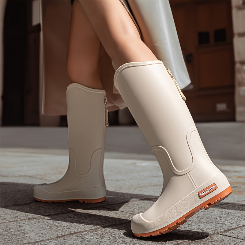 Women’s Mid-Calf Faux Leather High-Top Ankle Boots for Outdoors Rainy Weather