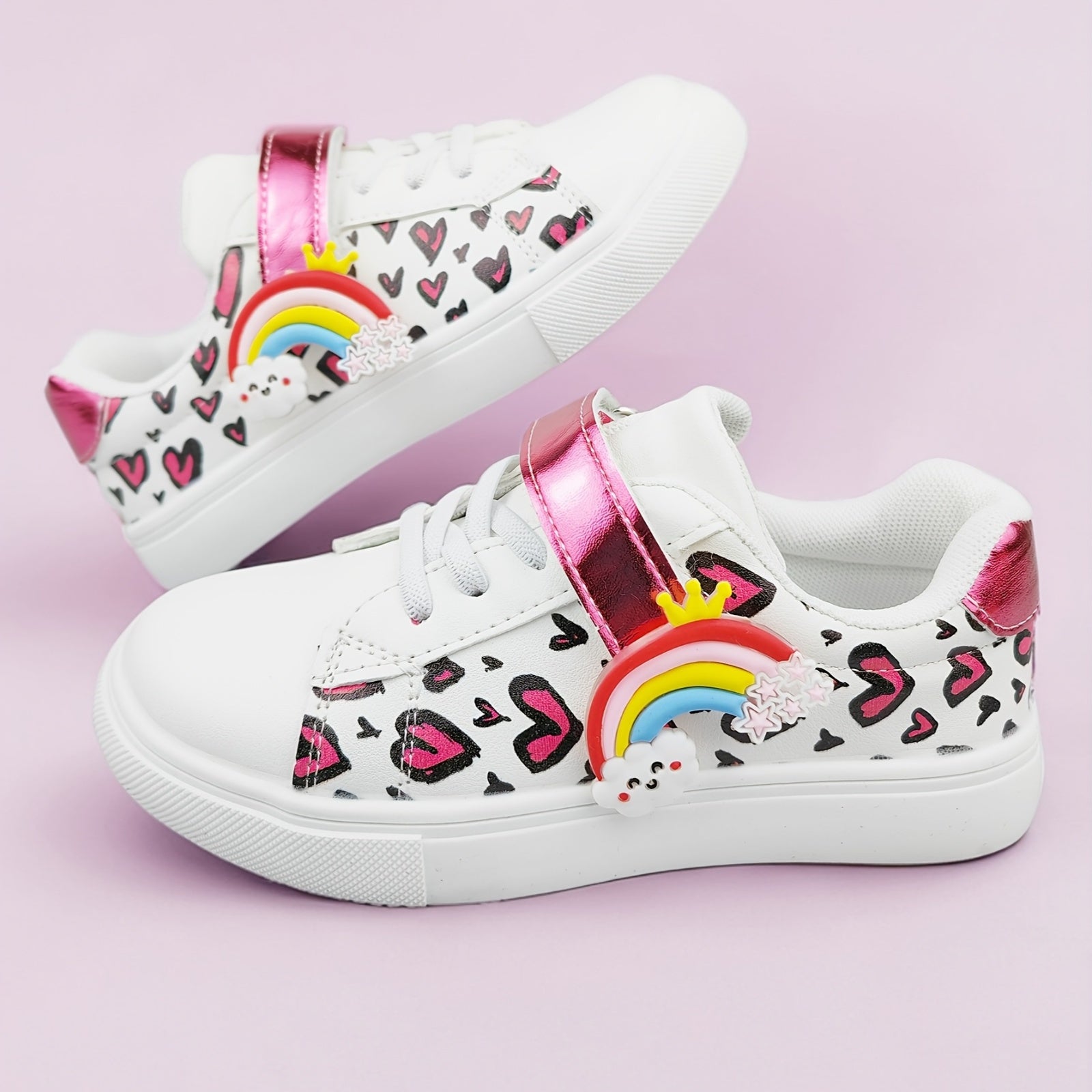 Girls' Rainbow Heart Cartoon Casual Sneakers for Spring and Summer