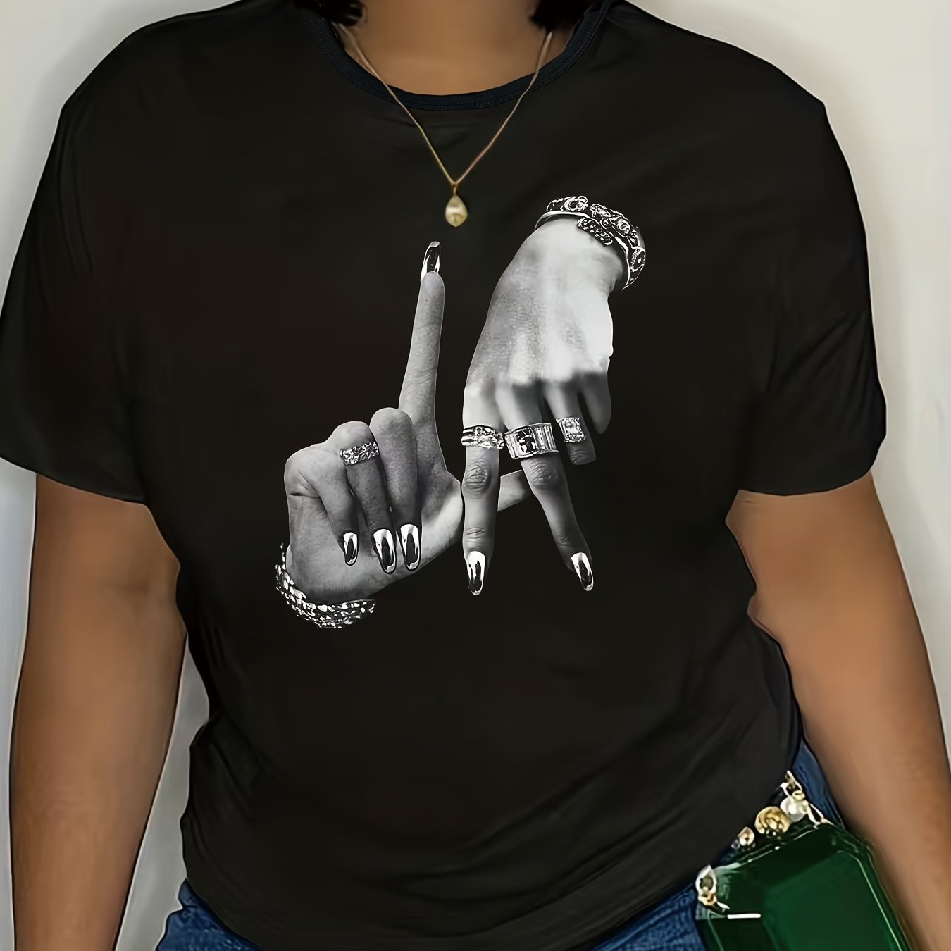 Women Plus Size Graphic Print Short Sleeve T-Shirt Black Casual Top Breathable Fabric