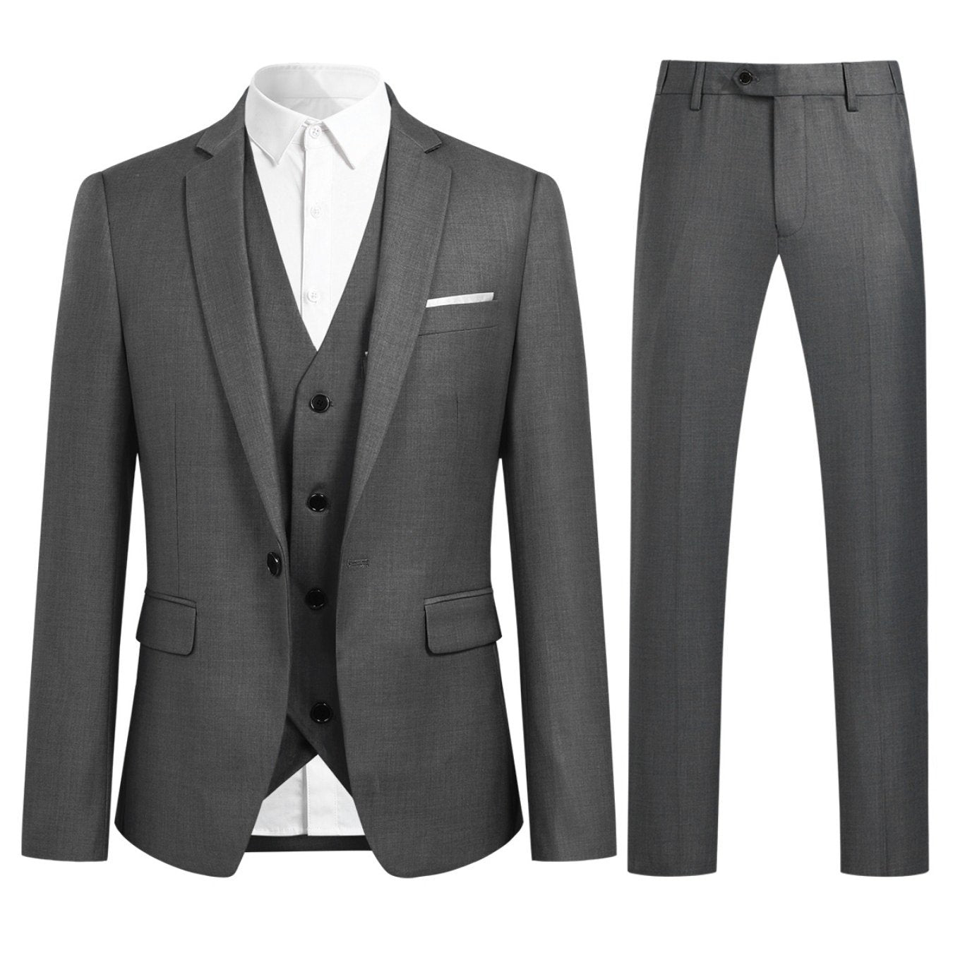 Men's Solid Color Polyester Single Button Jacket and Three-Piece Suit for Work