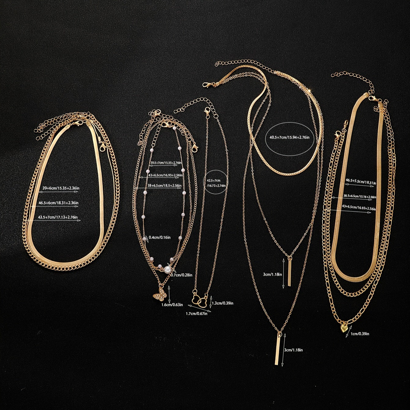 11-Piece Necklace Set with Imitation Pearls Rhinestone Butterfly Geometric Jewelry for Women