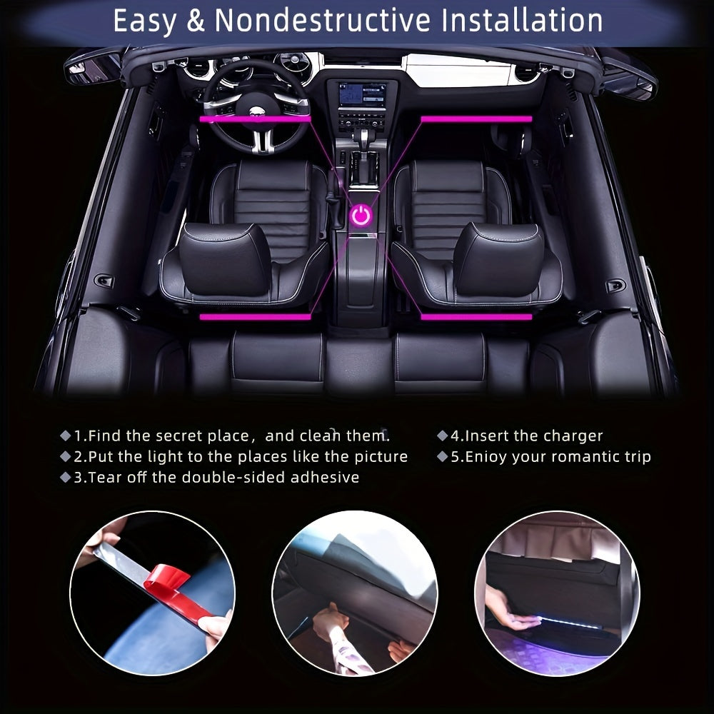 RGB Neon LED Car Interior Ambient Foot Strip Light Kit with Remote Control