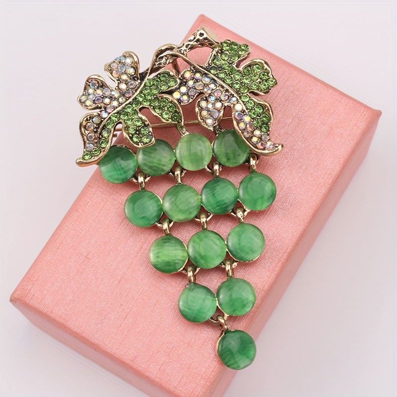 Green Grape Cat Eye Flower Brooch for Women Fashion Jewelry