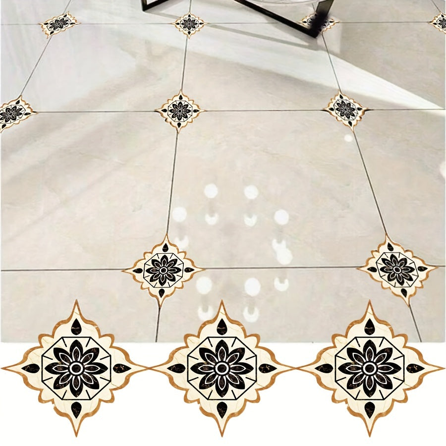 Set of 36 Black and Orange Ceramic Tile Stickers for Floor and Wall High Wear Resistance