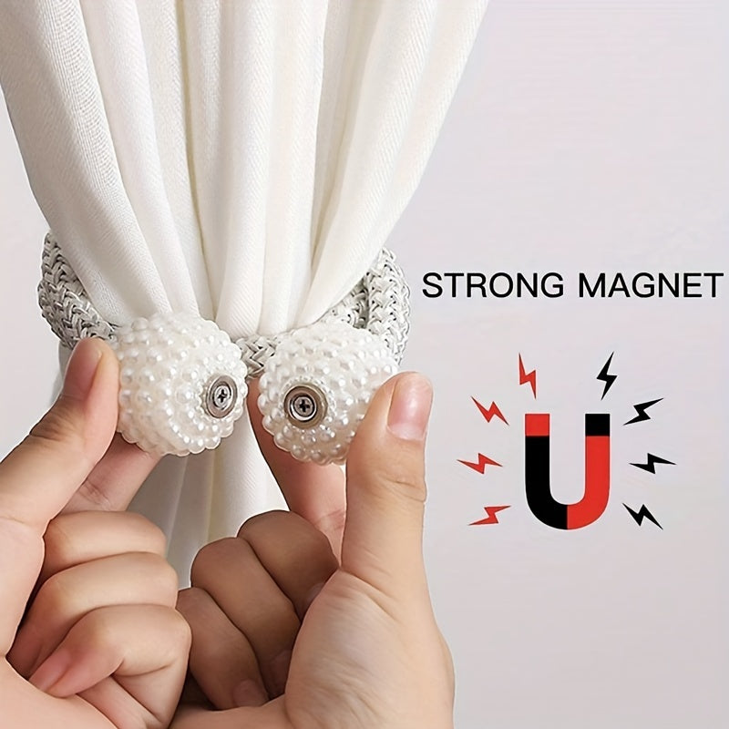 Set of 4 Vintage Magnetic Curtain Clips No-Punch Pearlized Holdbacks for Windows