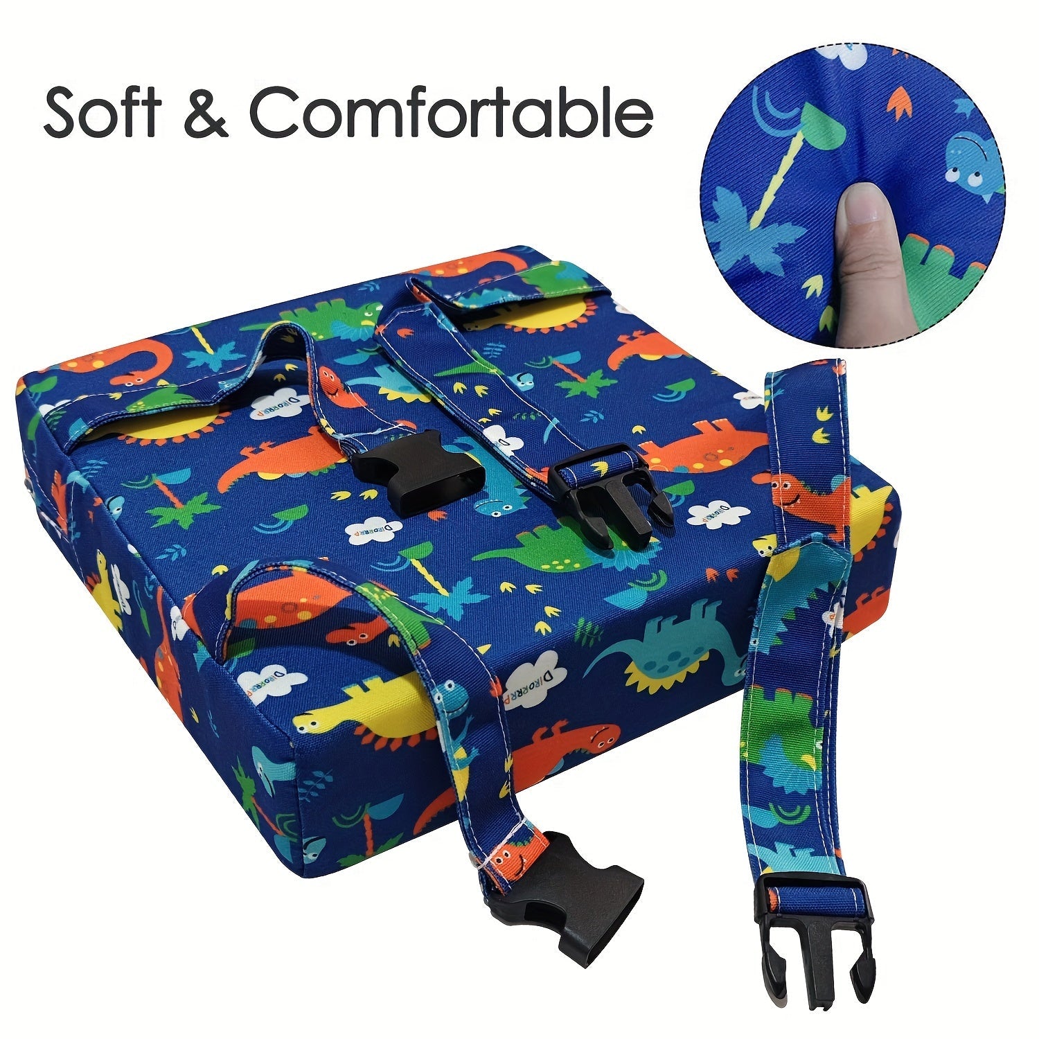 Asiento elevador para niños pequeños Blue Dinosaur para mesa de comedor, portátil y lavable