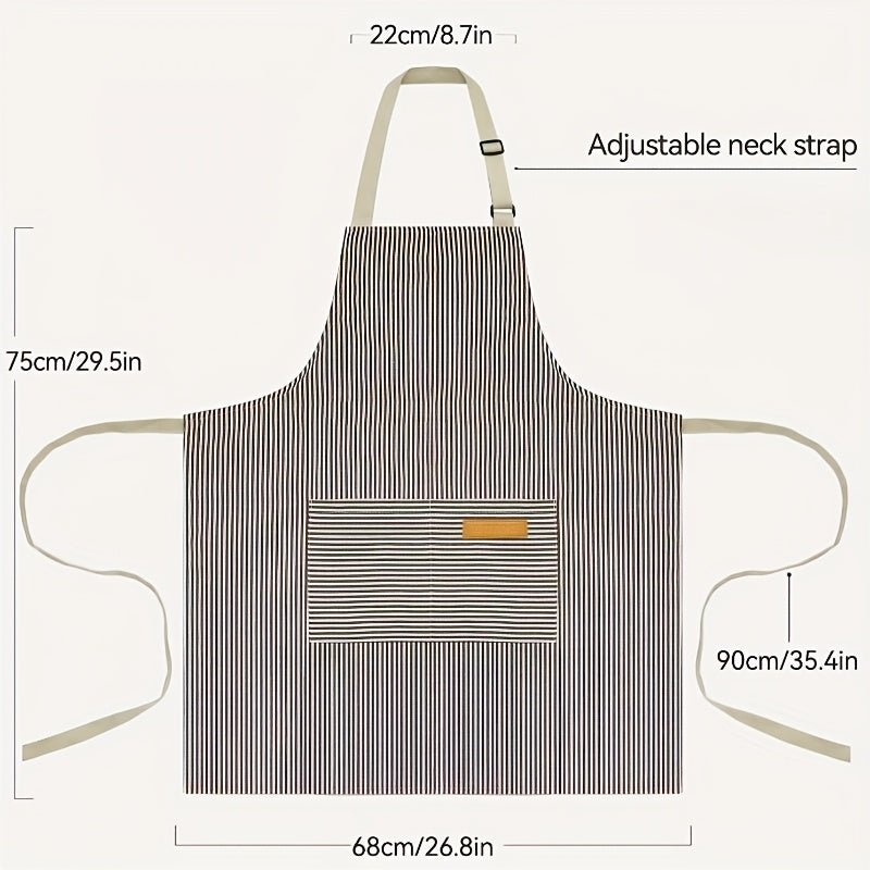 Adjustable Apron Set 2pcs Black and White Striped Kitchen Aprons with Pocket