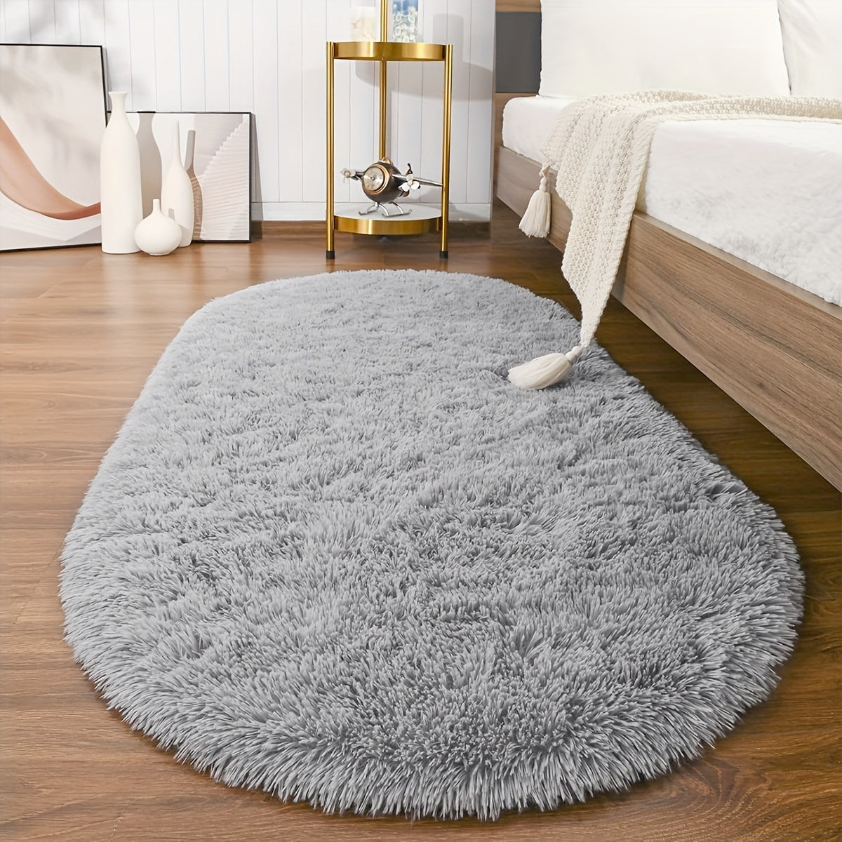 Soft Fluffy Oval Shaggy Area Rug for Bedroom Living Room with Thick Sponge