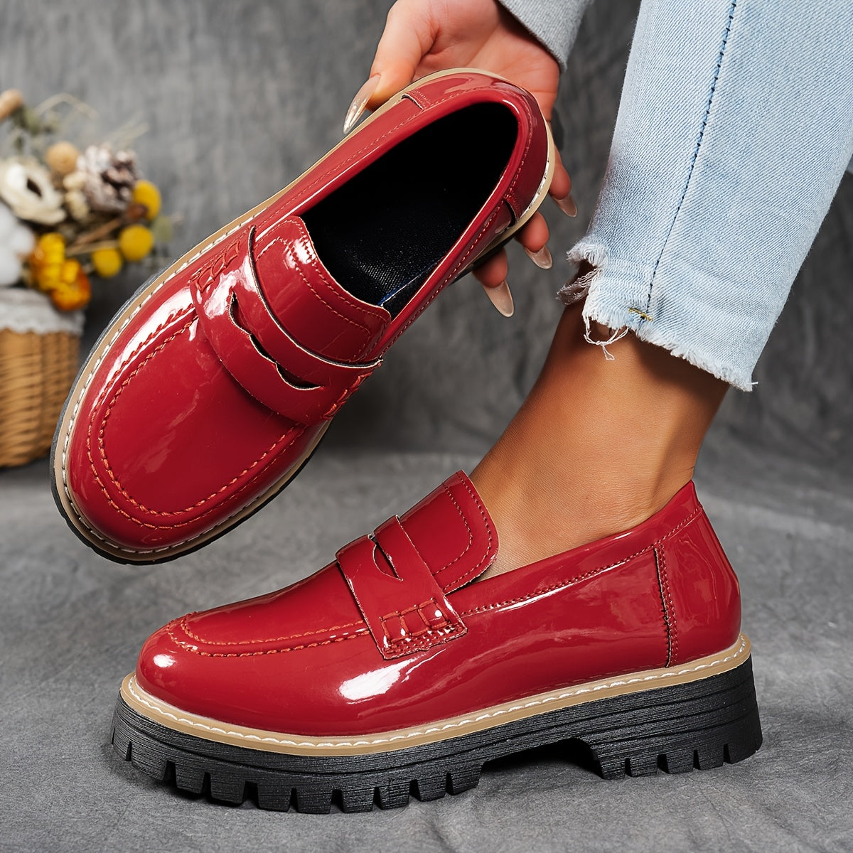 Women's Thick-Soled Loafers Solid Color British Style Casual Shoes