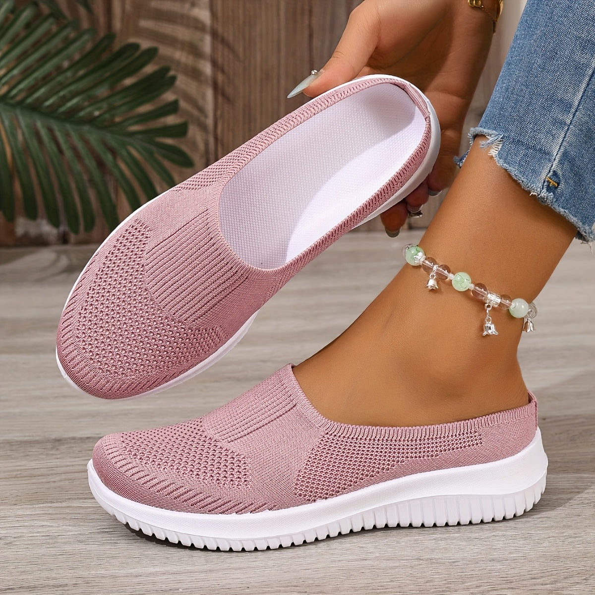 Women Slip-On Walking Sneakers Soft Sole Non-Slip Black Casual Shoes