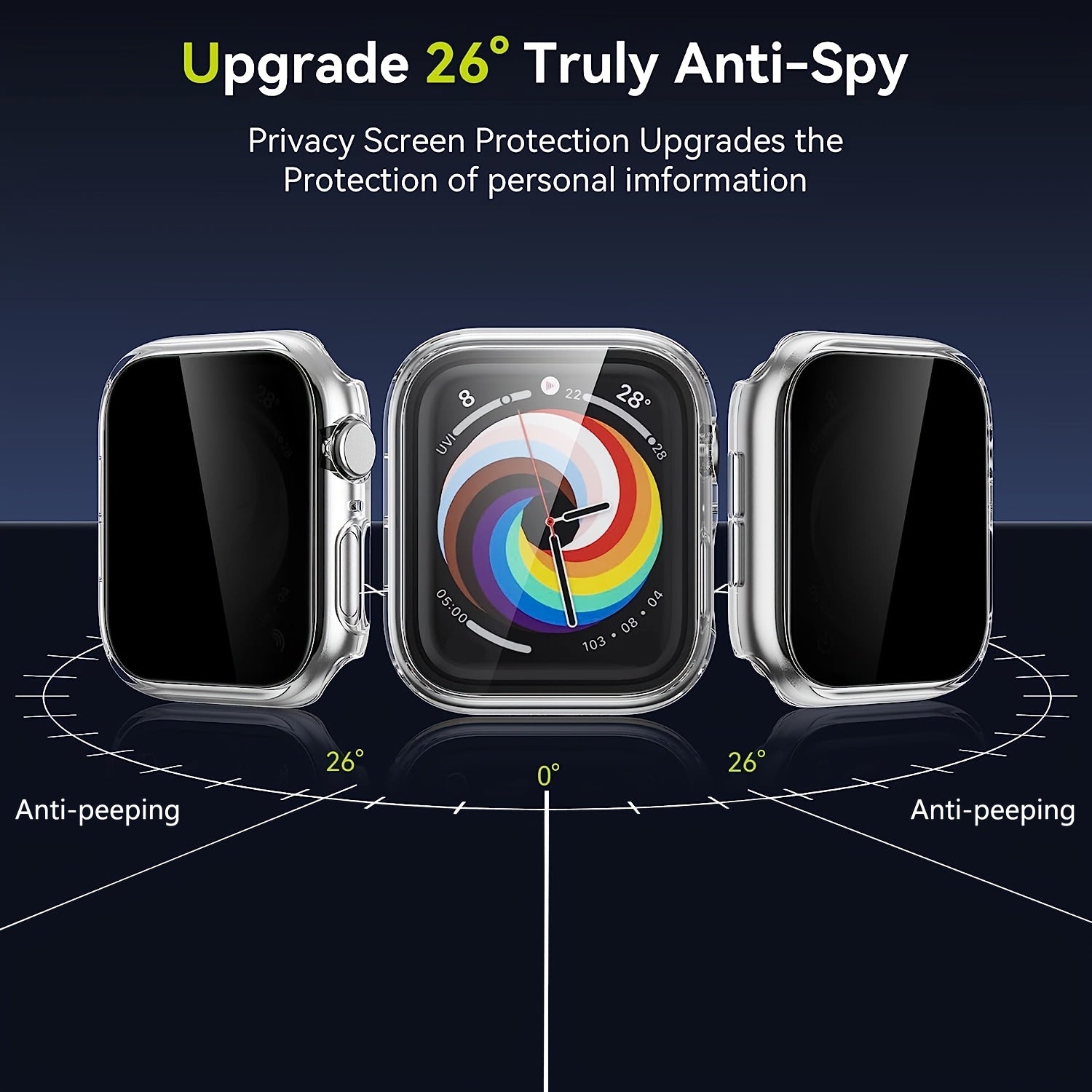 Black Apple Watch Case with 2 Ultra-Thin Tempered Glass Privacy Screen Protectors for Series 1-Ultra 38-49mm