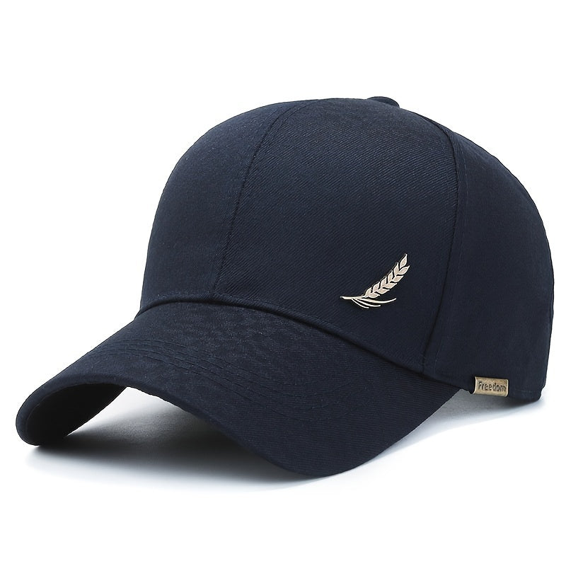 Adjustable Cotton Baseball Cap with Wheat Embroidery for Outdoor Sports