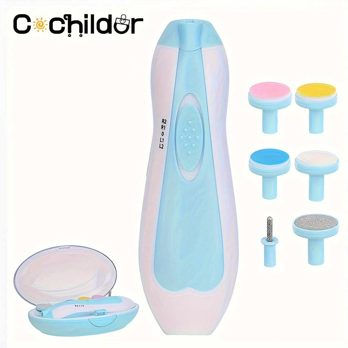 Kids Electric Nail Care Set with Nail Clippers and Sharpener Pink Blue