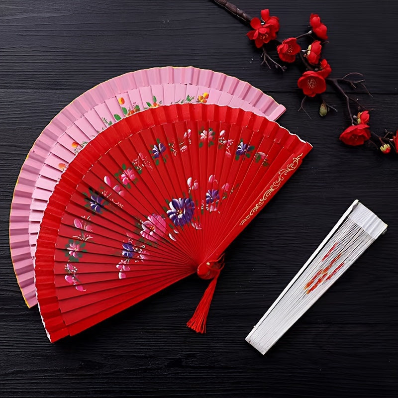 Wooden Folding Fan for Dancing and Home Decor with Printed Design