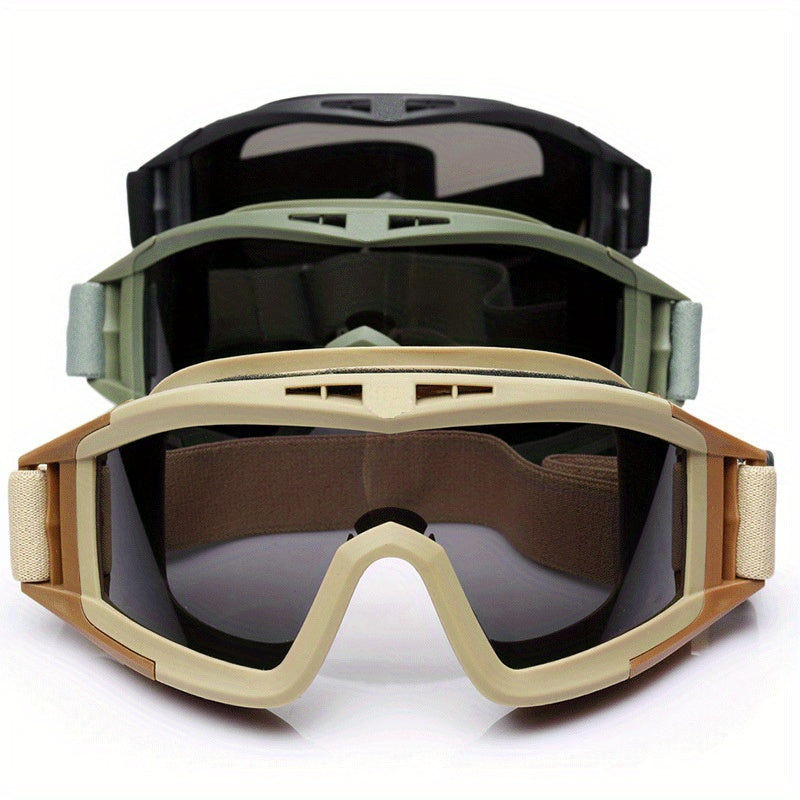 Outdoor Sports Glasses Anti-Fog Sand-Resistant UV Protection Adjustable Strap Black Khaki Army Green