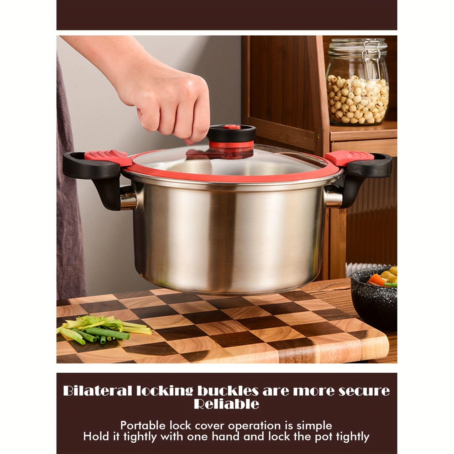Stainless Steel Soup Pot with Double Bottom Glass Lid for Food Processing and Cooking