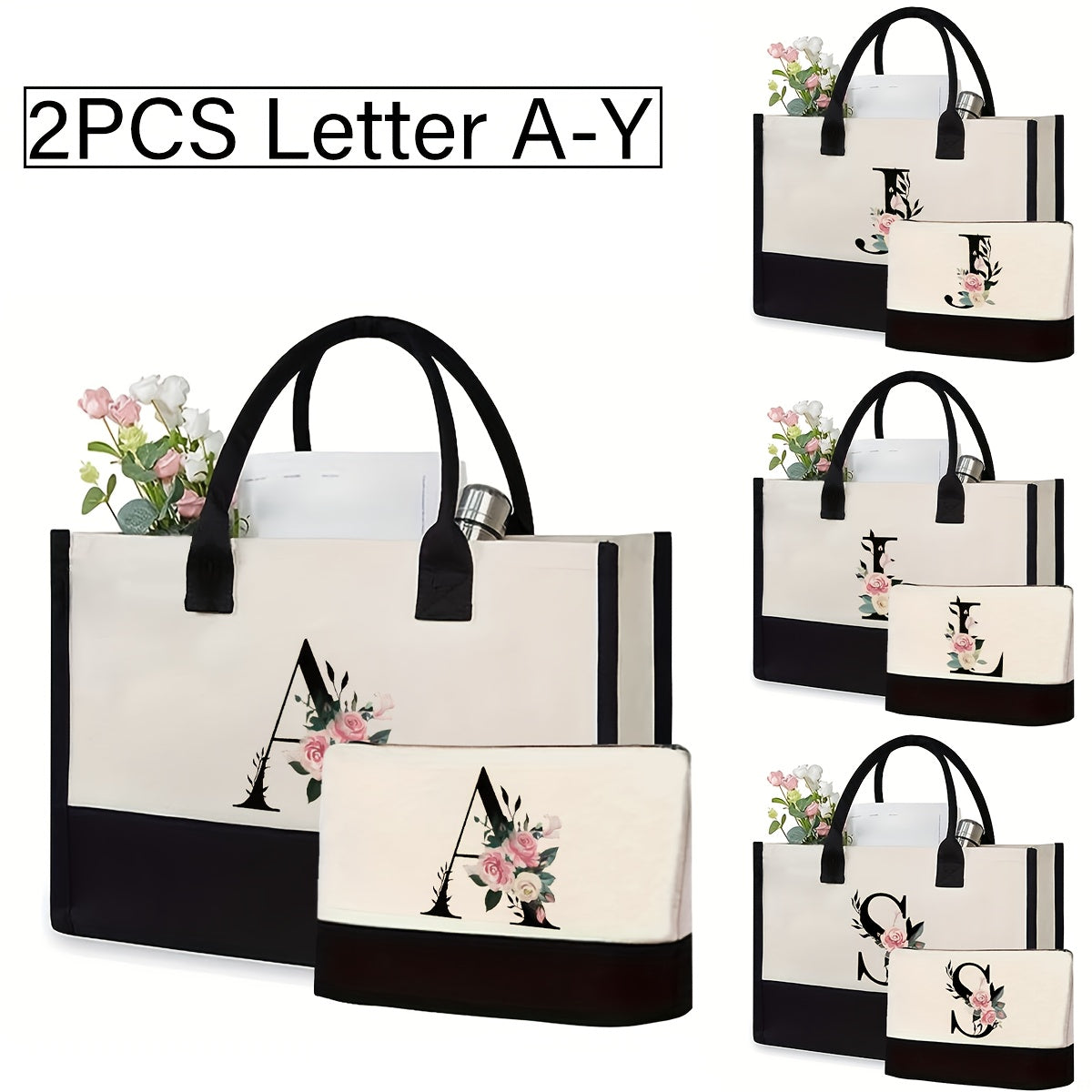 Canvas Cosmetics Bag with Fixed Straps and Random Print in Mixed Colors