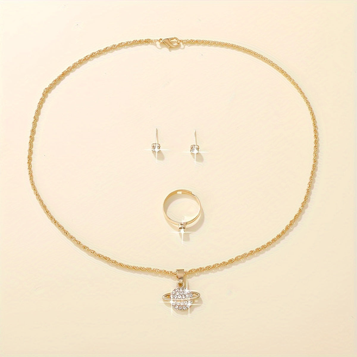 Women's Jewelry Set 4pcs Glass Accents Necklace Earrings Ring Casual Gift
