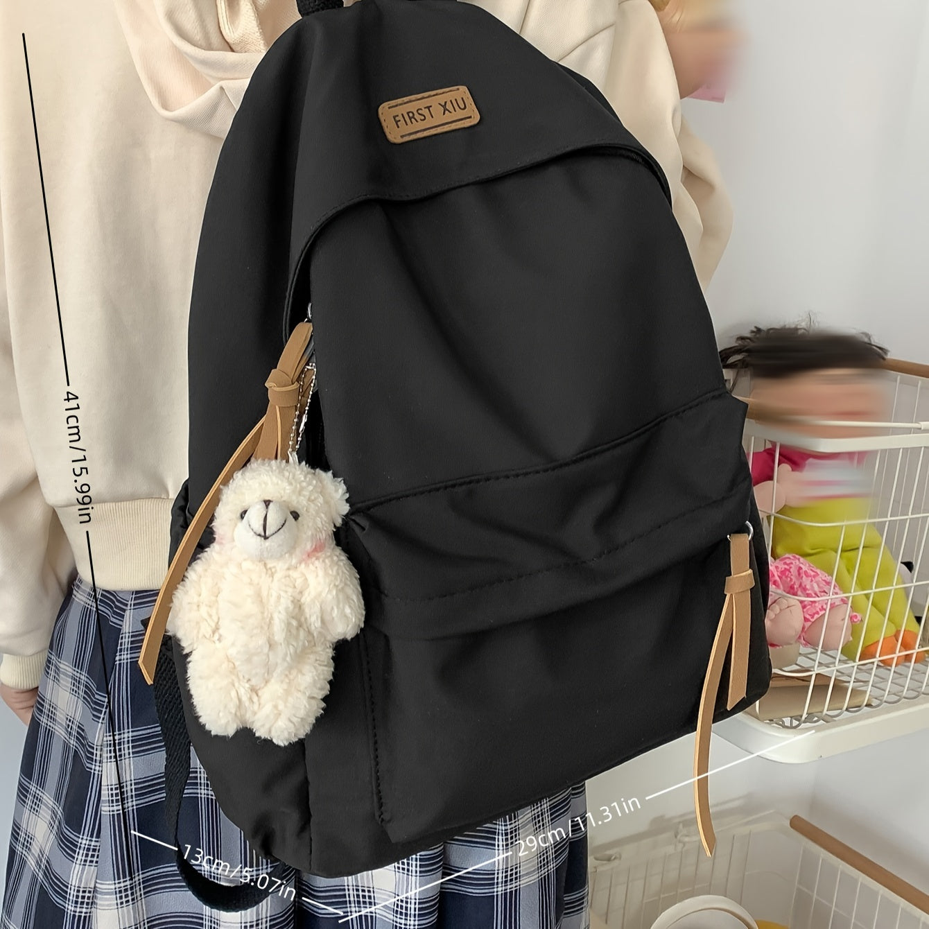 Yoshlar va ayollar uchun qora naylon sumka, yumshoq o'yinchoq charm bilan, yengil, sozlanadigan, kollej, ofis, sayohat uchun