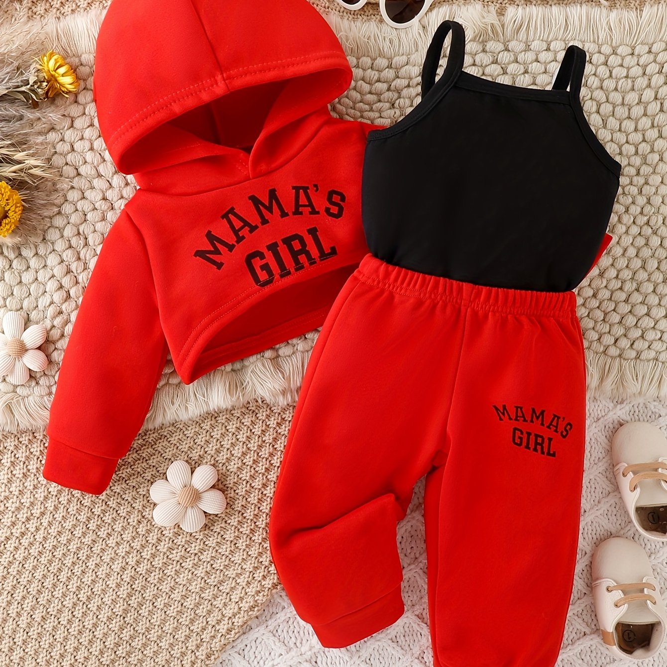Girls Baby Casual Letter Print 3-Piece Outfit Hoodie Cami Pants Fall Winter