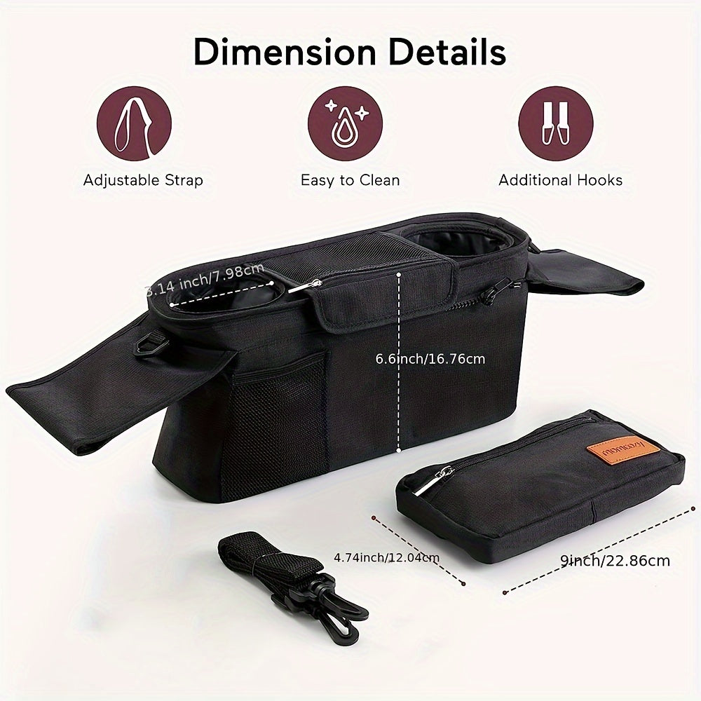 Usmonli Aravachalar Uchun Qulay Caddy, Izolyatsiyalangan Stakanlar Uchun Joylar, Telefon Qopchigi va Elka Tasmasi - Uppababy, Jogger, Britax, BOB va Boshqa Ko'plab Modellar Bilan Mos Keladi!